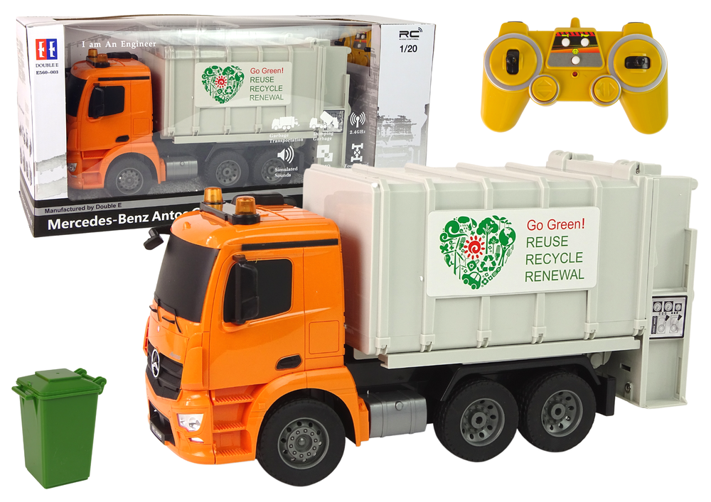 Ferngesteuerter RC Müllwagen Mercedes-Benz Antos Orange Trash Spielzeug