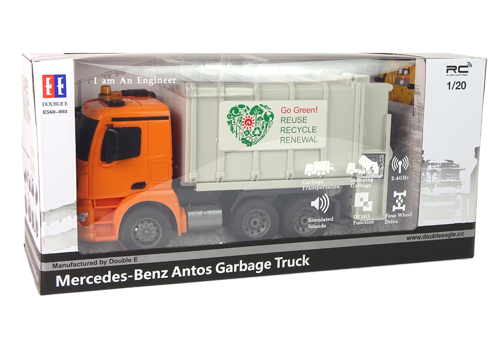 Ferngesteuerter RC Müllwagen Mercedes-Benz Antos Orange Trash Spielzeug