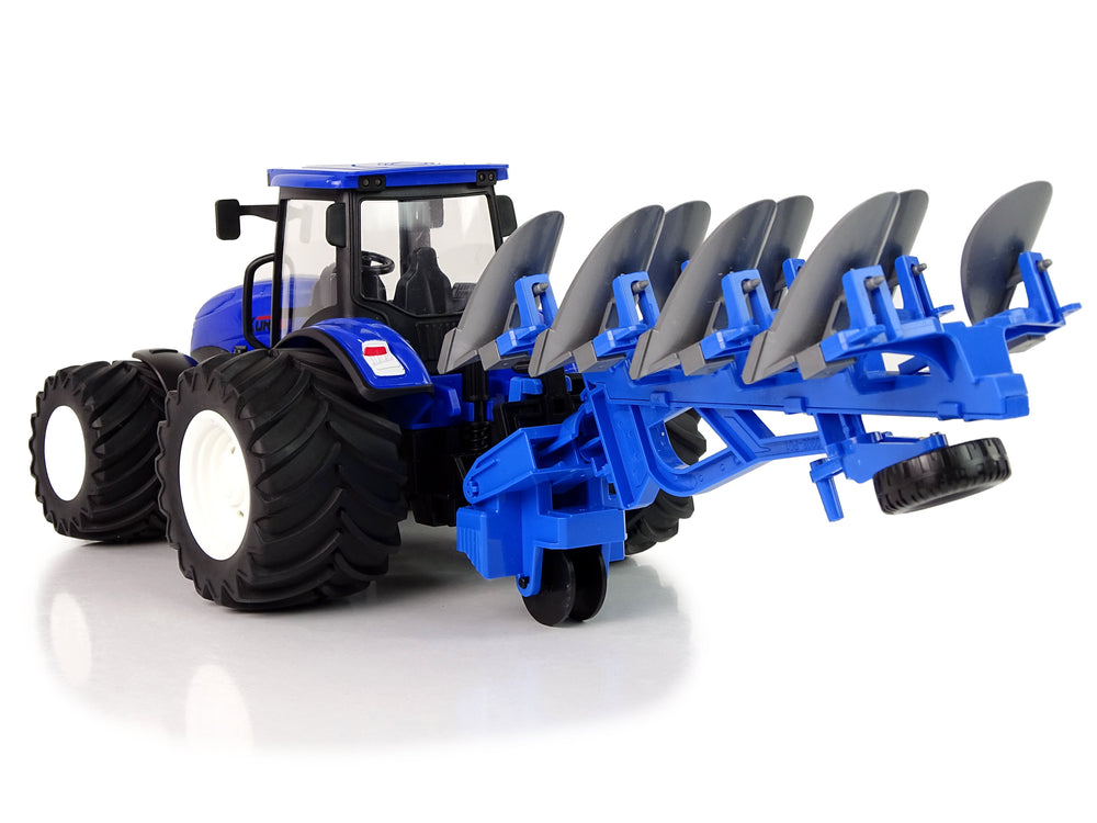 Ferngesteuerter Traktor 1:24 Blauer Pflug Metall Spielzeug