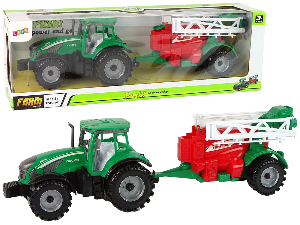 Grüner Bauernhof-Traktor mit roter und grüner Spritze mit Friktionsantrieb