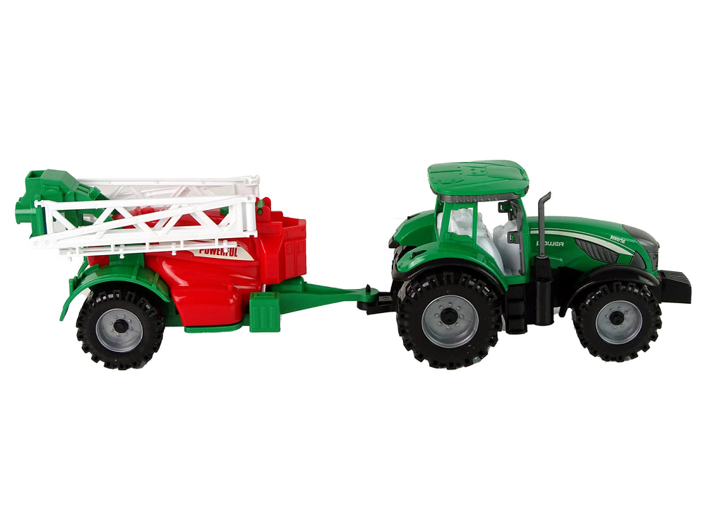 Grüner Bauernhof-Traktor mit roter und grüner Spritze mit Friktionsantrieb