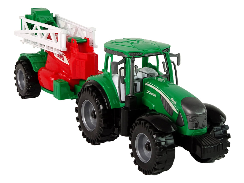 Grüner Bauernhof-Traktor mit roter und grüner Spritze mit Friktionsantrieb