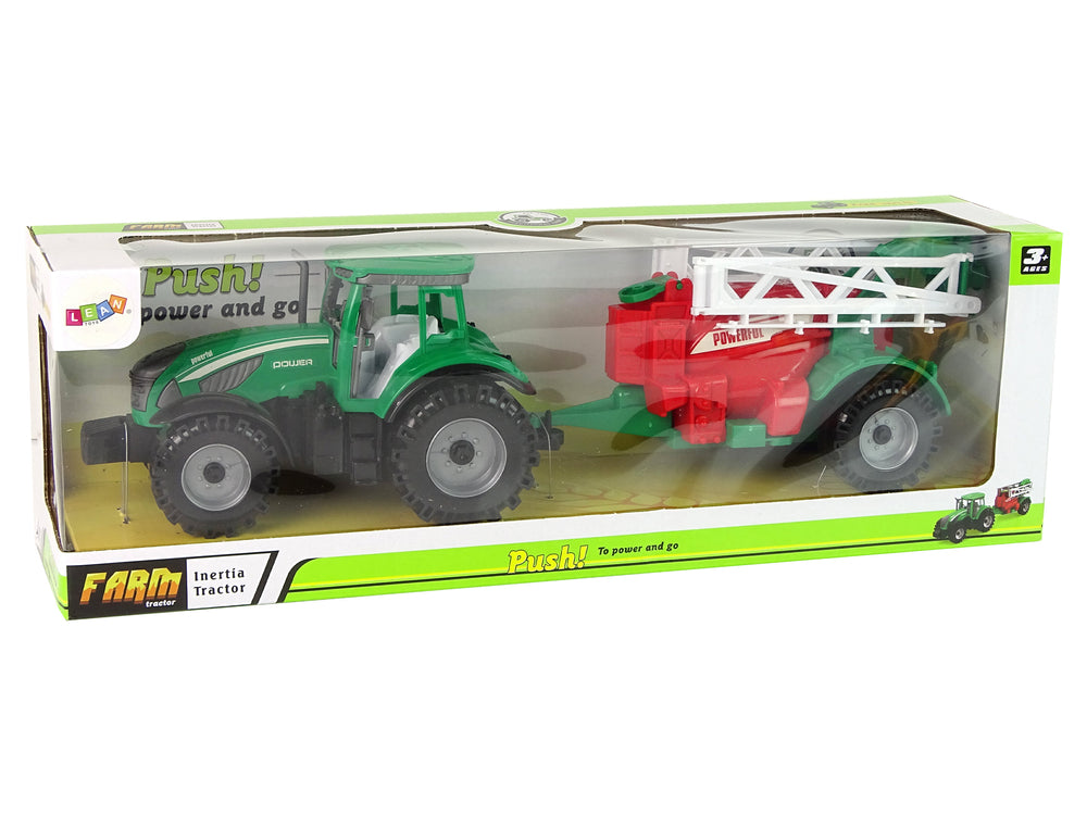 Grüner Bauernhof-Traktor mit roter und grüner Spritze mit Friktionsantrieb