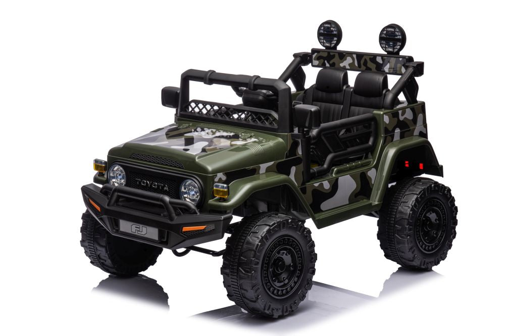 Elektro Kinderauto Toyota Jeep FJ Militärgrün 4x4 Ledersitz EVA Reifen Musik
