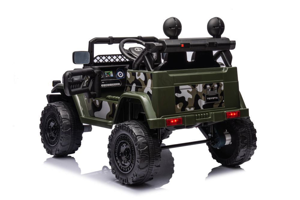 Elektro Kinderauto Toyota Jeep FJ Militärgrün 4x4 Ledersitz EVA Reifen Musik