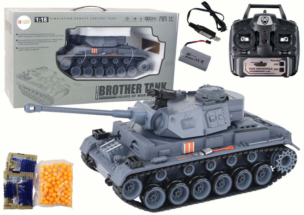 Ferngesteuertes Spielzeug Panzer 1:18 Kanone Rauchschild Grau