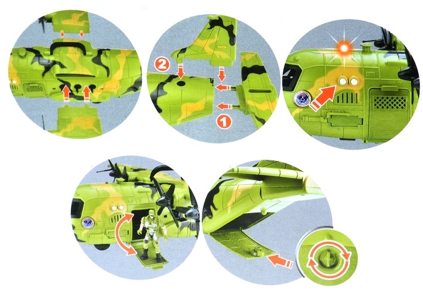 Großes Flugzeug Militär HERKULES Tarnfarbe 3 Soldaten Sound&Licht