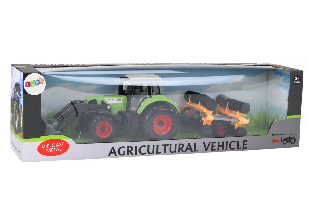 Landwirtschaftlicher Traktorbagger mit Scheibeneggen-Grünantrieb