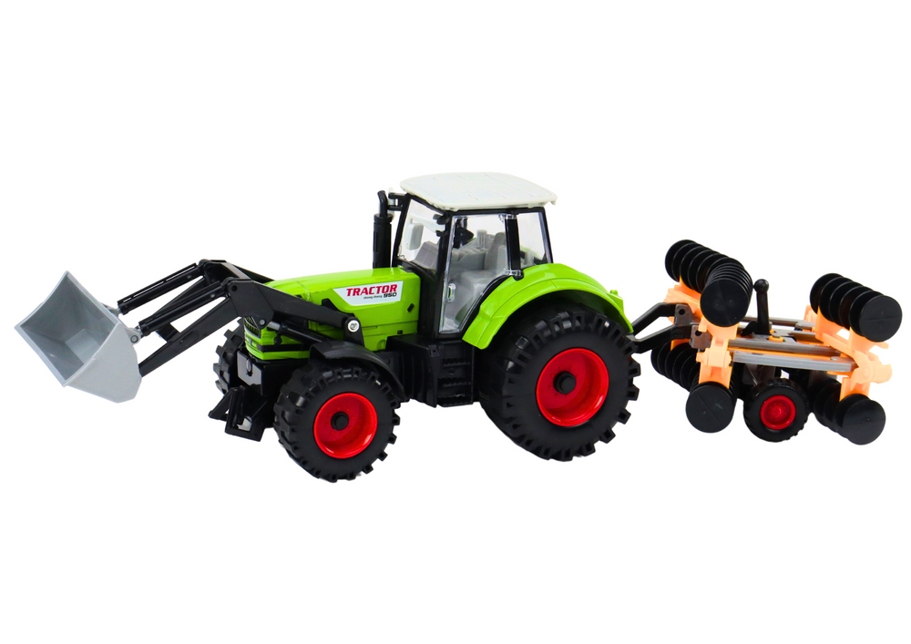 Landwirtschaftlicher Traktorbagger mit Scheibeneggen-Grünantrieb