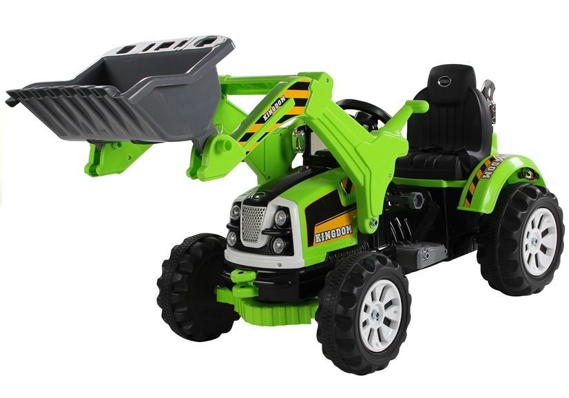 Electric ride on tractor with excavator green