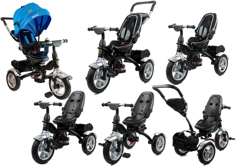 Dreirad PRO600 Blau Lenkstange Sonnenschutzdach Stoßdämpfer Kinderdreirad