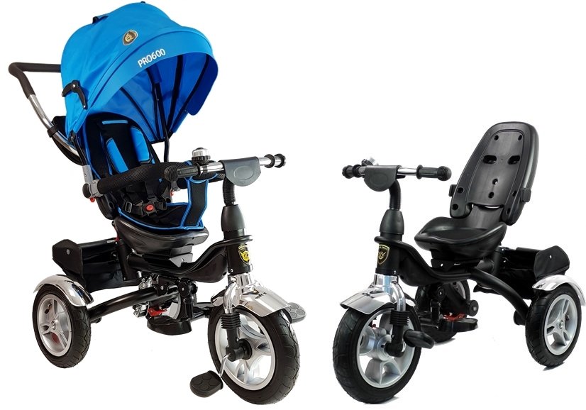 Dreirad PRO600 Blau Lenkstange Sonnenschutzdach Stoßdämpfer Kinderdreirad