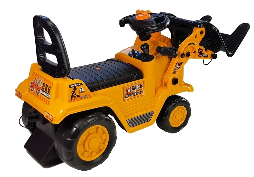 Children ride on a pushcart forklift