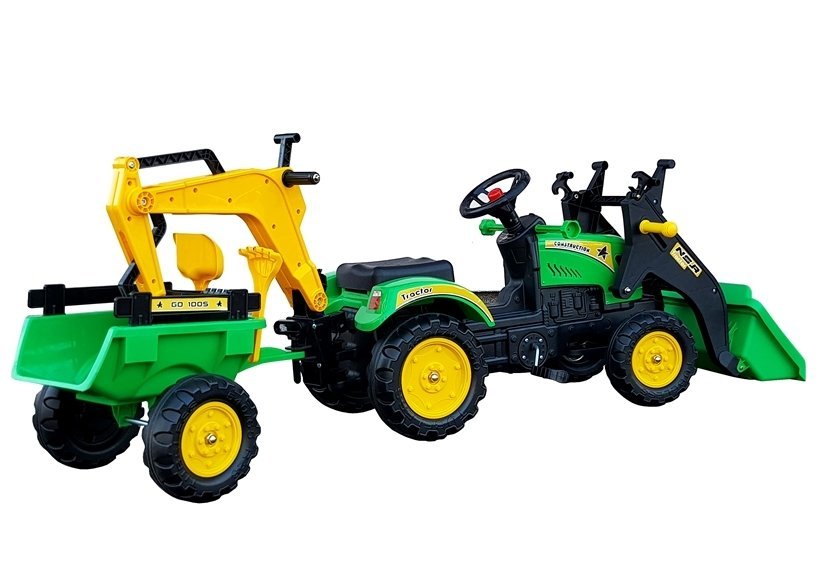 Traktor mit Anhänger und Schaufel Benson Bagger Grün