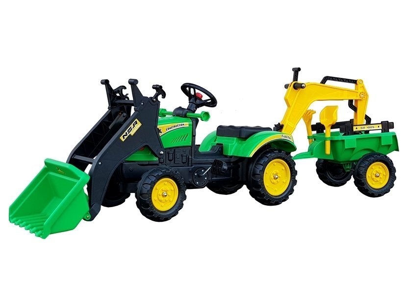 Traktor mit Anhänger und Schaufel Benson Bagger Grün