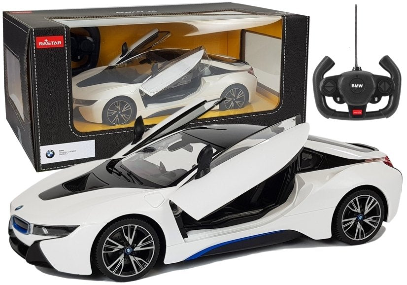 Ferngesteuertes Spielzeugauto BMW i8 Rastar 1:14 Weiße Automatiktüren