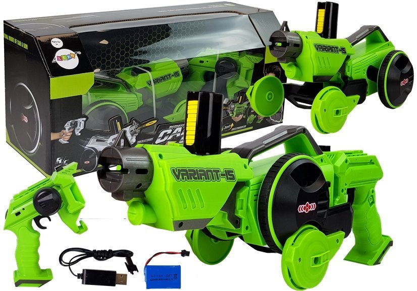 Ferngesteuertes Spielzeugauto Gun Launcher 2 in 1 mit Schaumstoffscheiben Grün