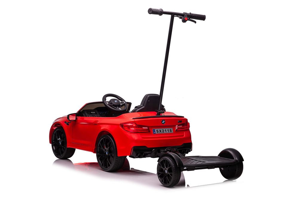 Battery-powered car BMW M5 with platform for parents, red, painted