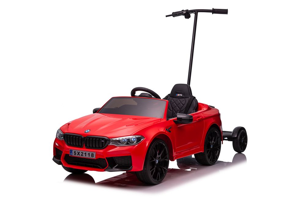 Battery-powered car BMW M5 with platform for parents, red, painted