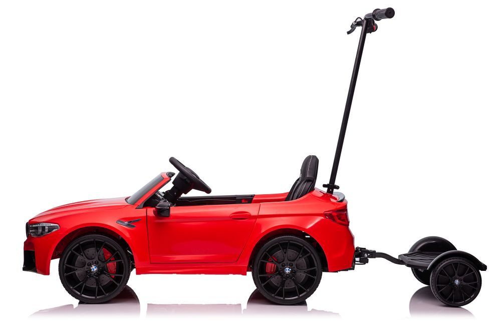 Battery-powered car BMW M5 with platform for parents, red, painted