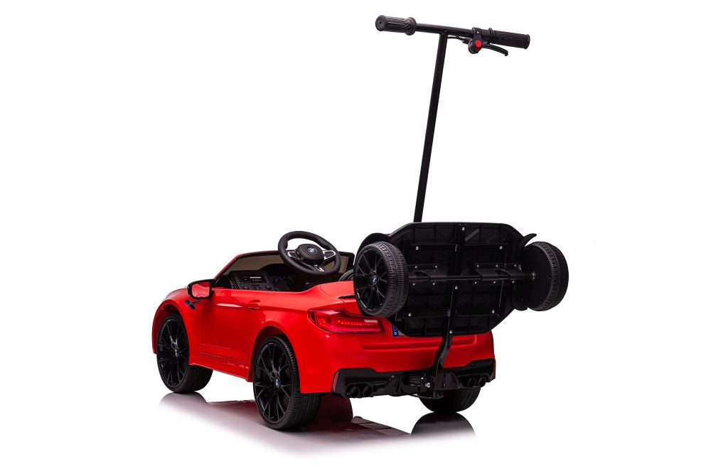 Battery-powered car BMW M5 with platform for parents, red, painted