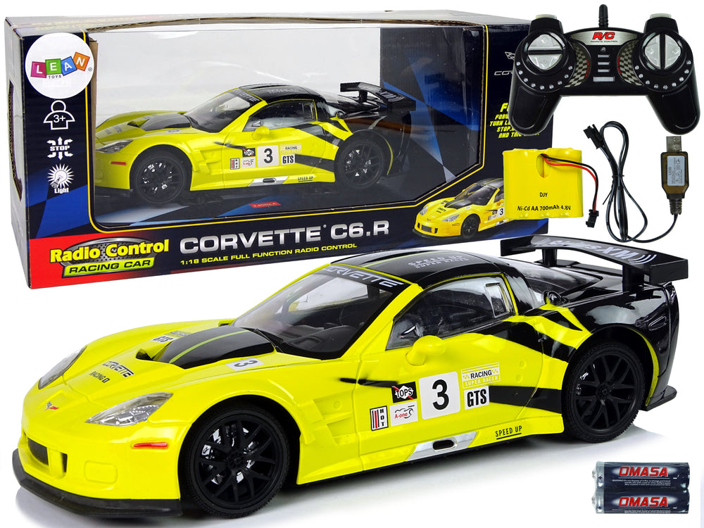Ferngesteuerter Rennsportwagen 1:18 Corvette C6.R Gelb 2.4 G mit Lichtern