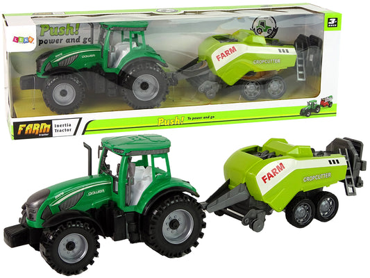 Grüner landwirtschaftlicher Traktor, Sämaschine, Reibantrieb