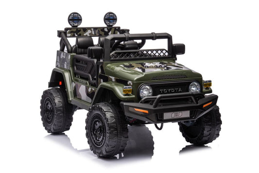 Elektro Kinderauto Toyota Jeep FJ Militärgrün 4x4 Ledersitz EVA Reifen Musik
