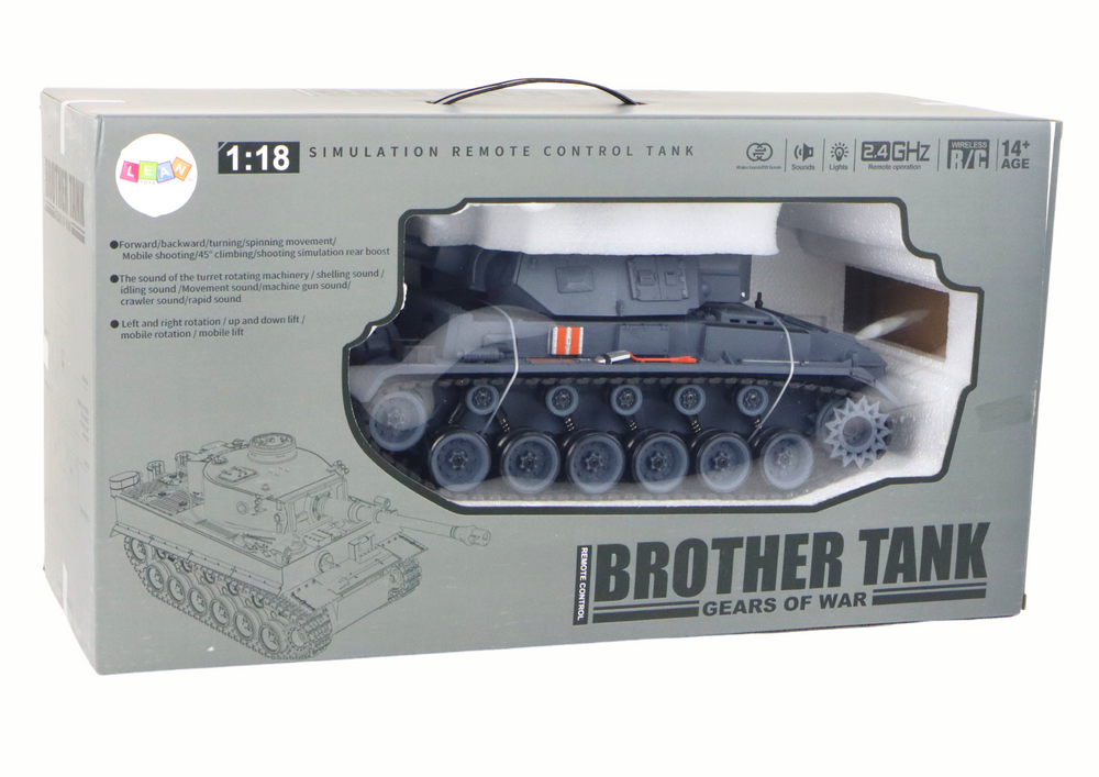 Ferngesteuertes Spielzeug Panzer 1:18 Kanone Rauchschild Grau