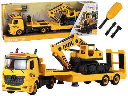 Collapsible Tow Truck with Crawler Excavator, Sound-Light, DIY, Yellow