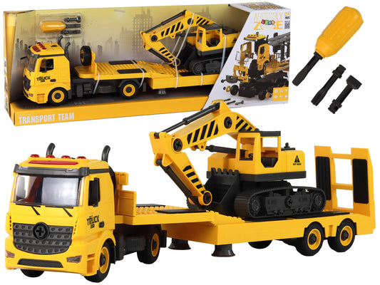 Collapsible Tow Truck with Crawler Excavator, Sound-Light, DIY, Yellow