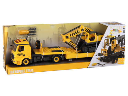 Collapsible Tow Truck with Crawler Excavator, Sound-Light, DIY, Yellow