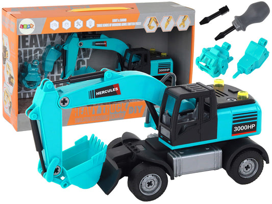 Bausatz für Bagger, Blau, Baufahrzeug, Bohrgerät, Greifer