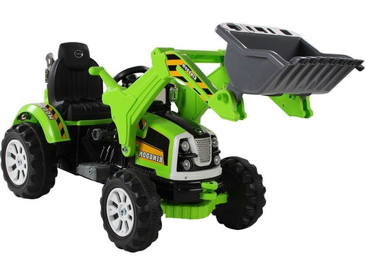 Electric ride on tractor with excavator green
