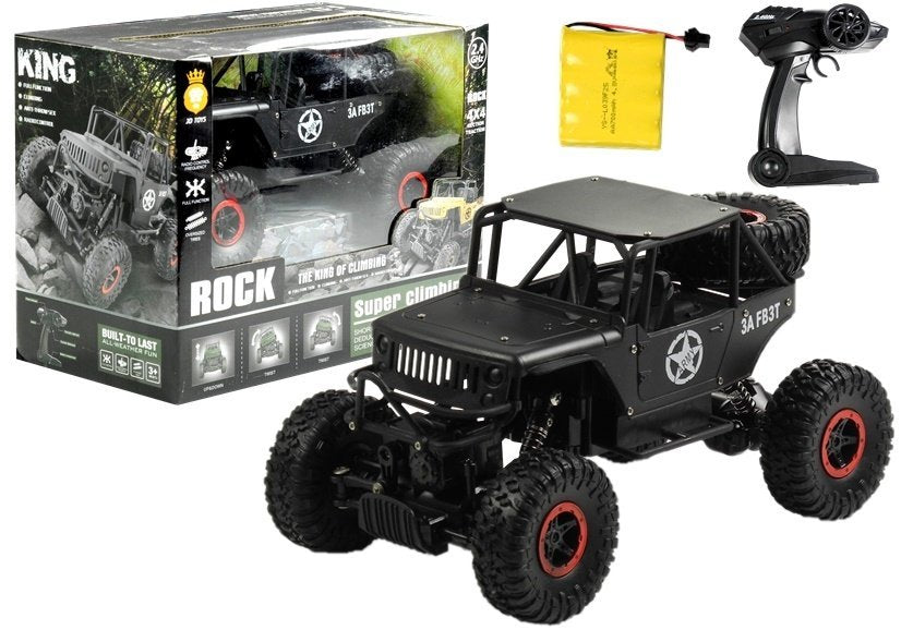 Ferngesteuertes Jeep R/C Auto 1:18 Schwarz Mit Akku Und Ladegerät