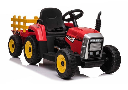 Elektro Kindertraktor mit Anhänger 12V Rot 30 kg für Kinder 3 bis 8 Jahre