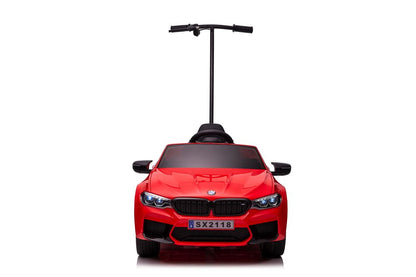 Battery-powered car BMW M5 with platform for parents, red, painted